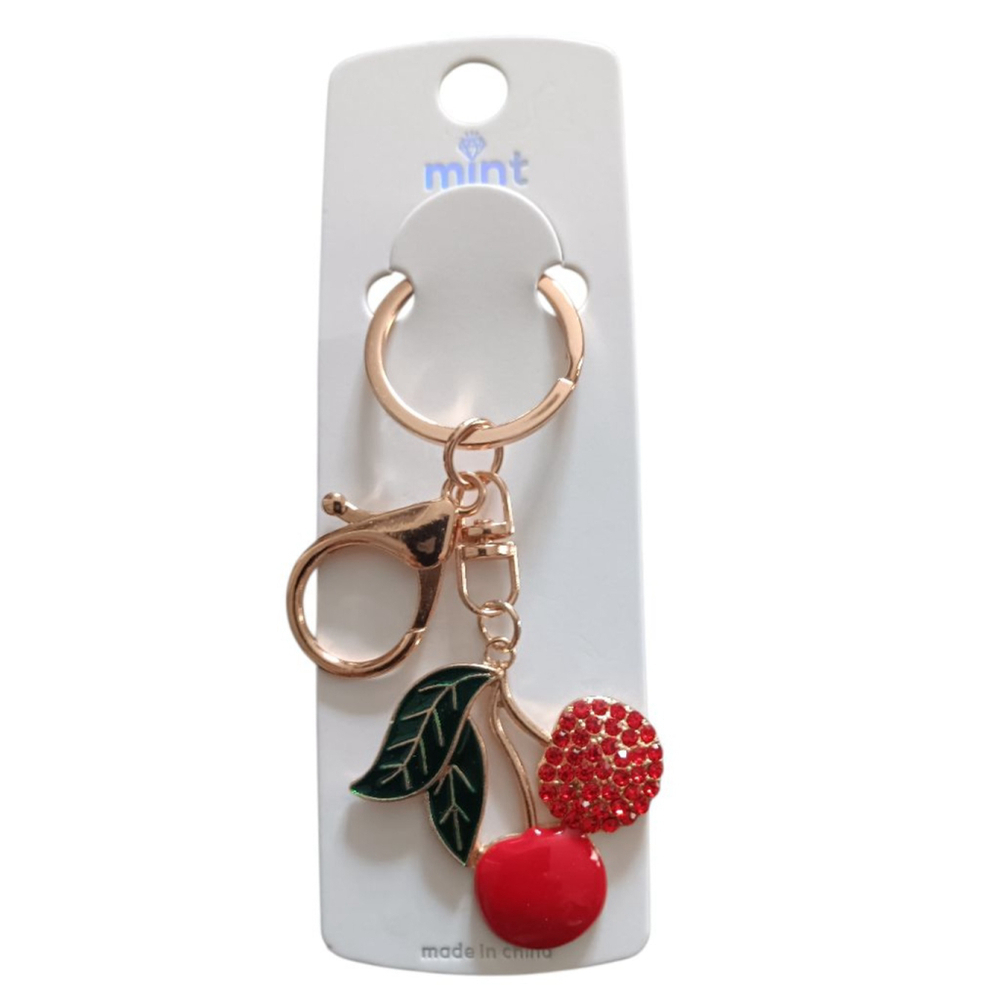 Bling Rhinestone Cherry Keychain Purse Backpack Charm